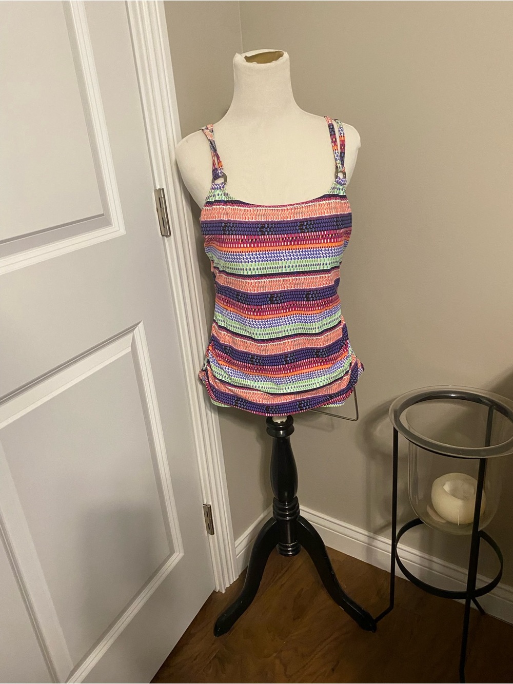croft & barrow Pink, Purple and Blue Striped SwimTop